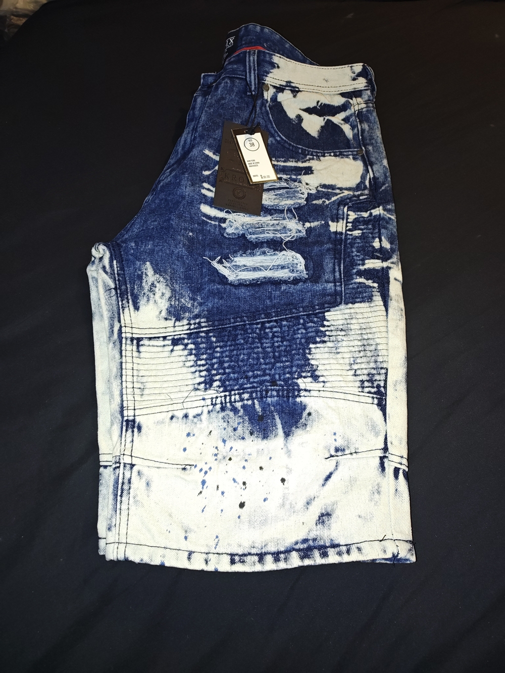Kroik Premium Denim Bleached Distressed Men’s Shorts 38